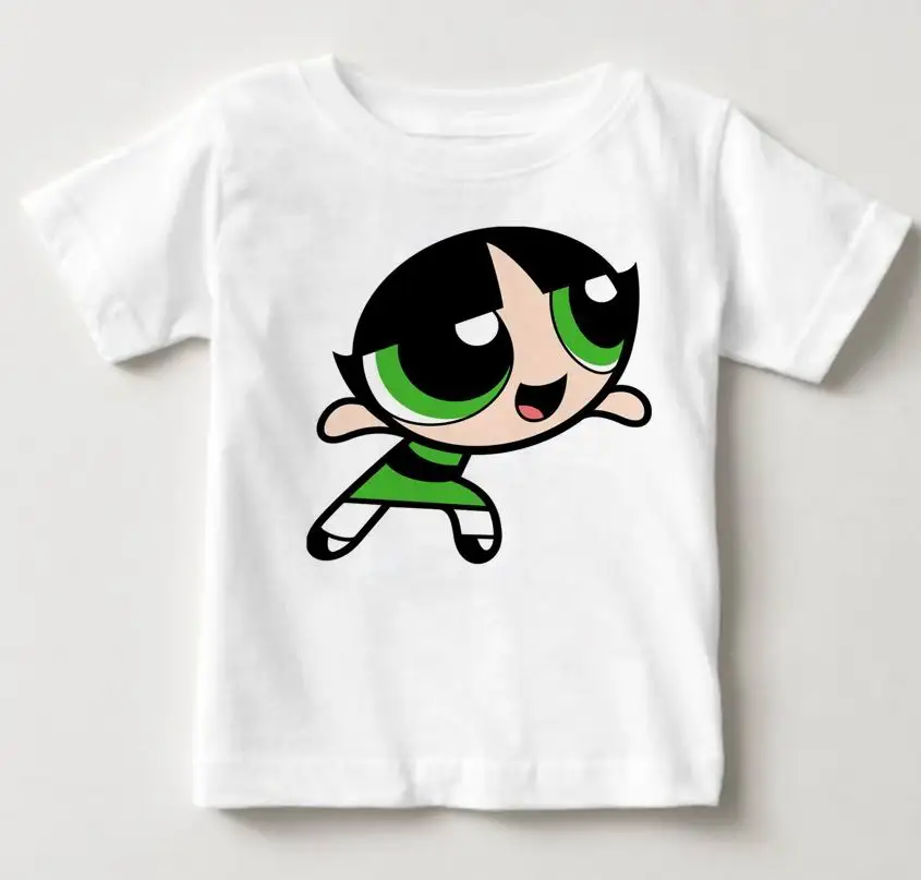 Powerpuff/футболка для девочек детская футболка из чистого хлопка с короткими рукавами и круглым вырезом Детская рубашка Милая футболка одежда для маленьких девочек, MJ - Цвет: White 1