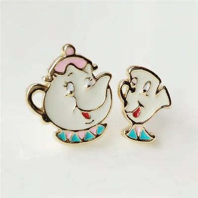 

1 Pairs Cute Beauty And The Beast Tea Set Teapot Cup Asymmetric Earings Piercing Ear Stud Alloy Accessories Trinket