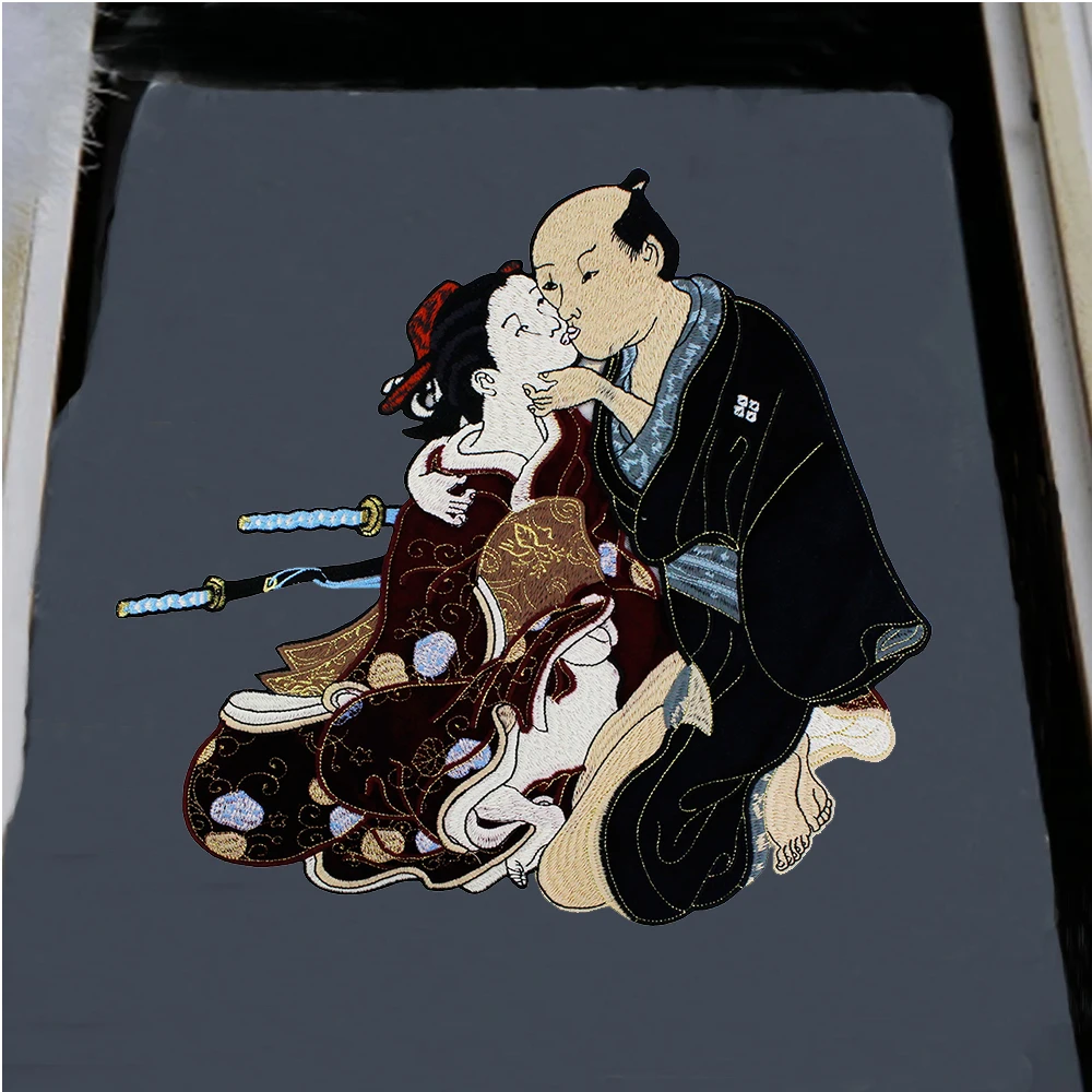 

Embroidered Cloth Patch Japan Warrior Couple Sew on Sticker Japanese Samurai Sir Kimono Madam DIY Patch Clothing Appliqued Badge