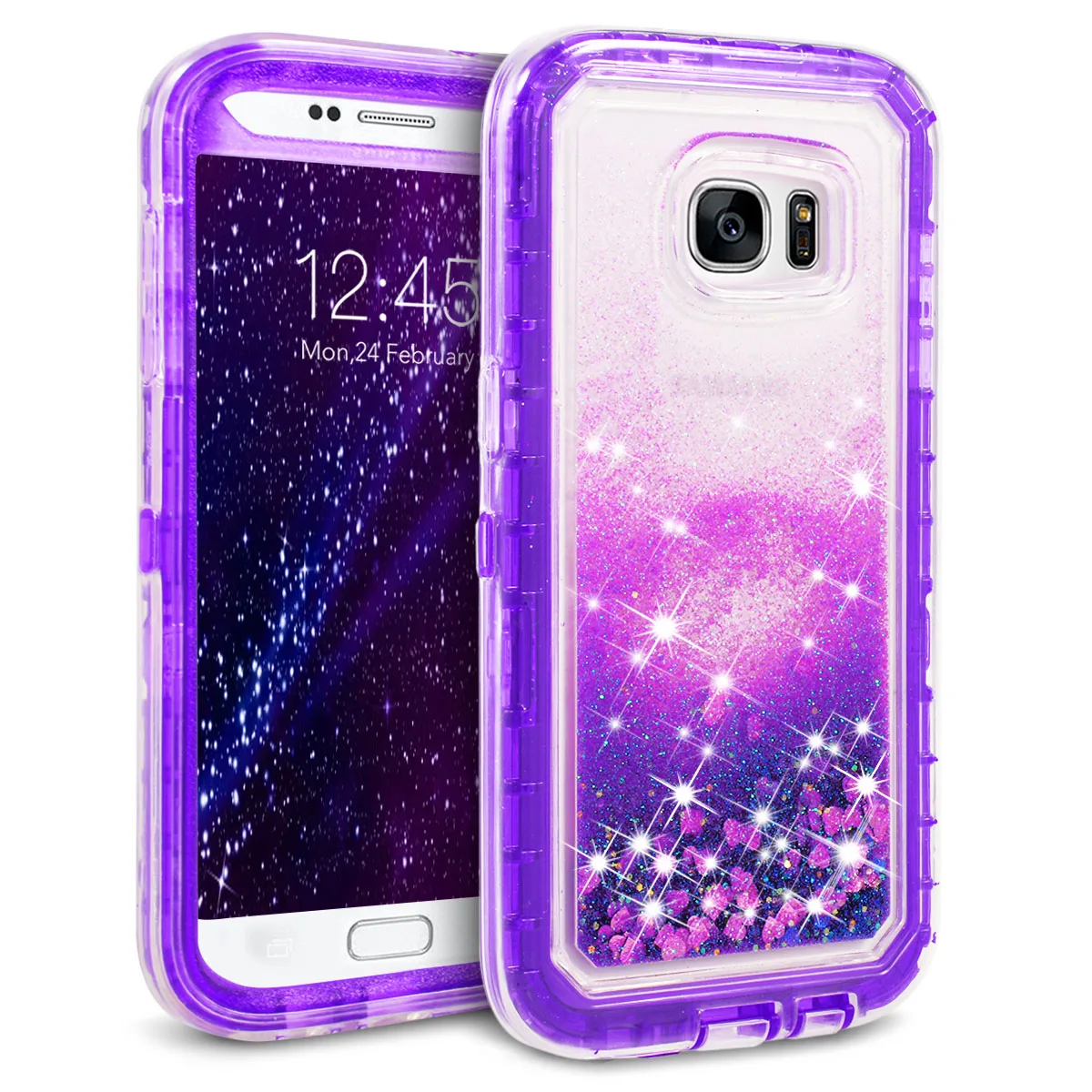 

360 Degree Full Protection Phone Case for Samsung Galaxy S7 Edge Case 3 Layers Hard PC Shockproof Glitter Sparkling Quicksand