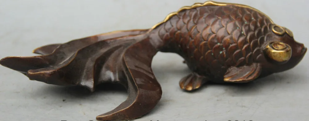 

8" Chinese Fengshui Bronze Gilt Gold Fish barracuda Animal Statue Sculpture R0711
