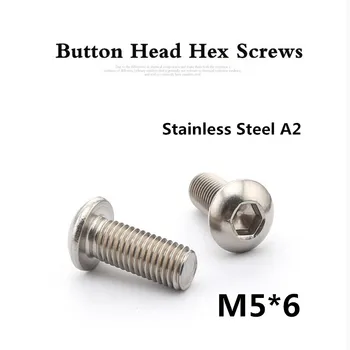 

100pcs/lot ISO7380 M5*6 A2 Stainless Steel Hexagon Socket Button Head Screws