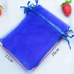Оптовая продажа 200 шт./лот 11x16 см ярко-синяя органза свадебные сумочки для конфет и ювелирных изделий упаковка мешок милый органза мешочки