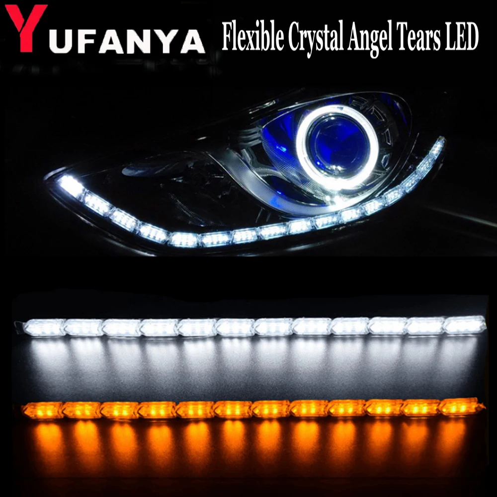 

Flexible Crystal Angel Tears LED Strip Light With Turn Signal DRL Daytime Running white with following yellow function
