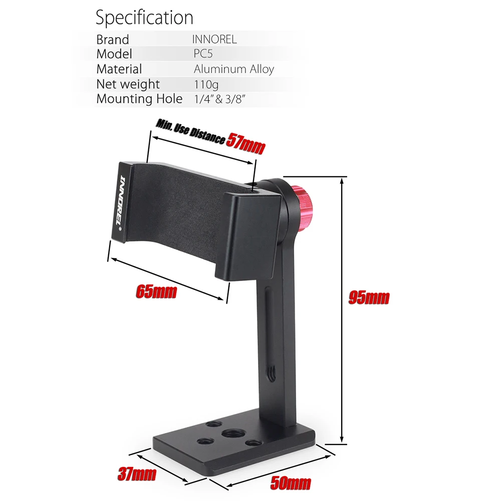 INNOREL PC5 алюминиевый сплав зажим для мобильного телефона держатель для смартфона Крепление для штатива 360 градусов Регулируемый зажим для мобильного телефона для iPhone 7 8