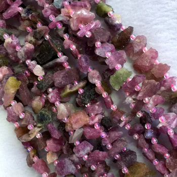 

Natural Genuine Raw Mineral Multi-Color Mix Tourmaline Chip Nugget Free Form Rough Matte Faceted Beads 05359