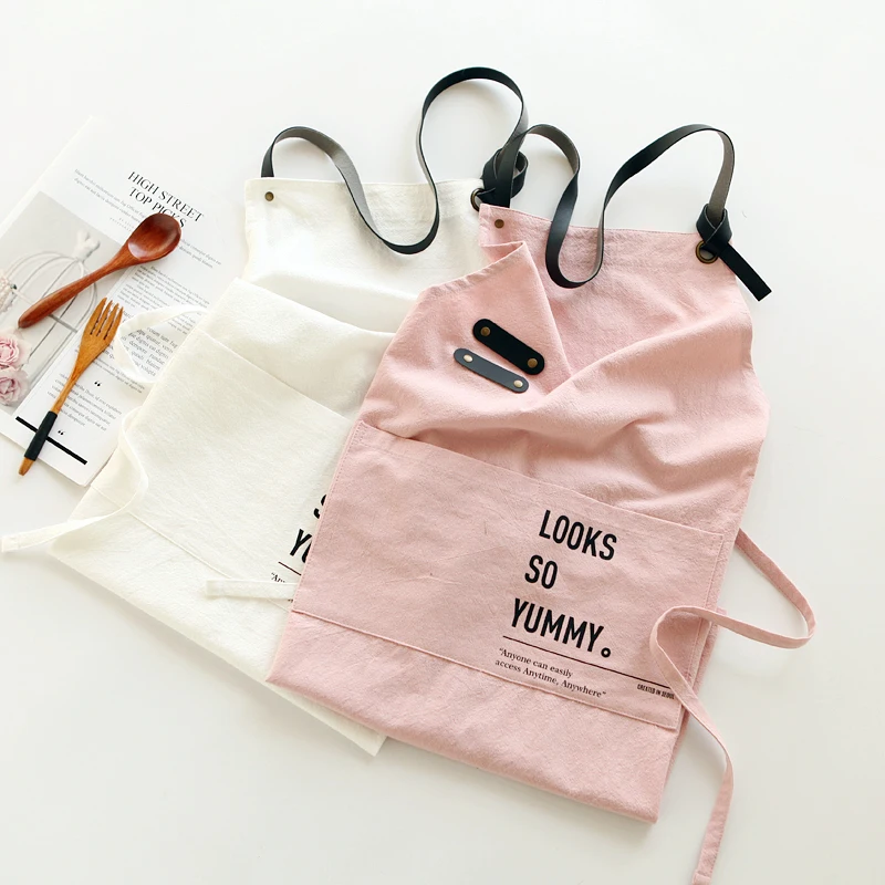 New Nordic Wind Cotton Linen Cooking Kitchen Apron For Woman apron dress flower Shop smock Hairdresser Pocket bib Custom Logo