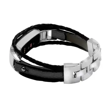 

Metal Leather Dual Loops Woven Smart Watch Strap Band Wearable Accessories for Fitbit Alta/Alta HR