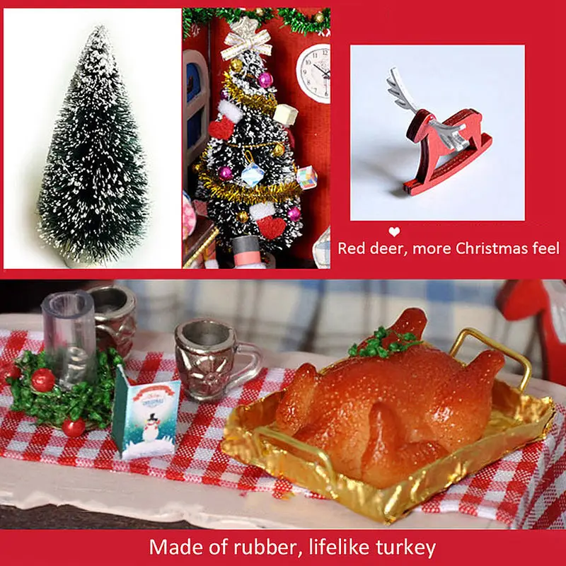 DIY деревянный миниатюрный кукольный домик Рождественская мебель игрушка Miniatura головоломка модель ручной работы кукольный домик подарок на день рождения для детей