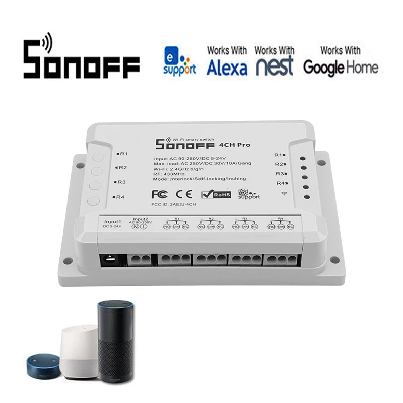 

Sonoff PRO R2 433MHZ Wireless Smart Switch 4 Channel WIFI Control smart Home homekit for Alexa compatible/Google home automation