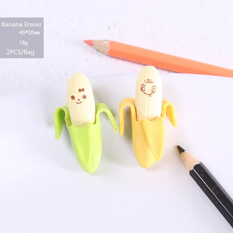 

2 Pcs Kawaii Cute Banana Eraser Fruit Style Pencil Rubber Students Stationery School Supplies Material Escolar Banana Erasers