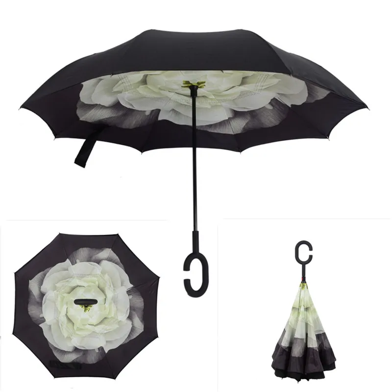 C-Hook ветрозащитный обратный зонтик с длинным хвостовиком перевернутый двухслойный креативный самостоящий Зонт защита от дождя Прямая поставка - Цвет: as pic