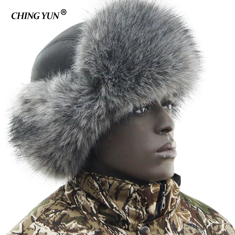 

CHING YUN 2019 New Bomber Hats men Winter Cap Fur Hat man Warm Fashion Red Hat Faux Fur PU male'S Accessories Faux Leather Hats
