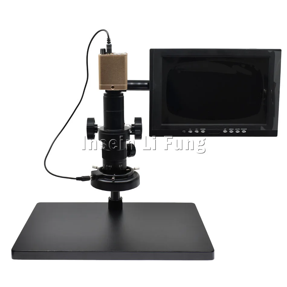 with 10-inch monitor HD 2.0MP 1080 P HDMI VGA USB видео микроскоп камера+ 10X-180X увеличение C-mount объектив+ светодиодный источник света+ Большой кронштейн - Цвет: with 10-inch monitor