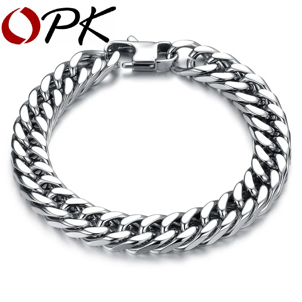 

OPK Simple Punk Design Man Link Chain Bracelets Fashion 19cm/20cm/21cm/22cm Long Full Stainless Steel Charm Men Jewelry