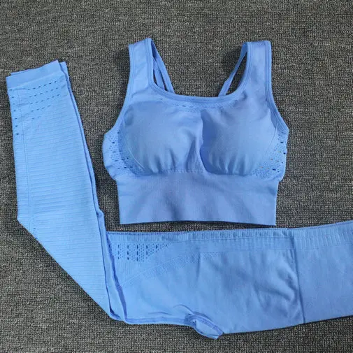 GY399blue 24 Цвет 2 шт./компл. спортивные костюмы Бесшовные Йога Комплект Для женщин Фитнес Костюмы Спортивная одежда для спортивного зала, леггинсы на подкладке пуш-ап спортивный бюстгальтер - Цвет: GY399blue