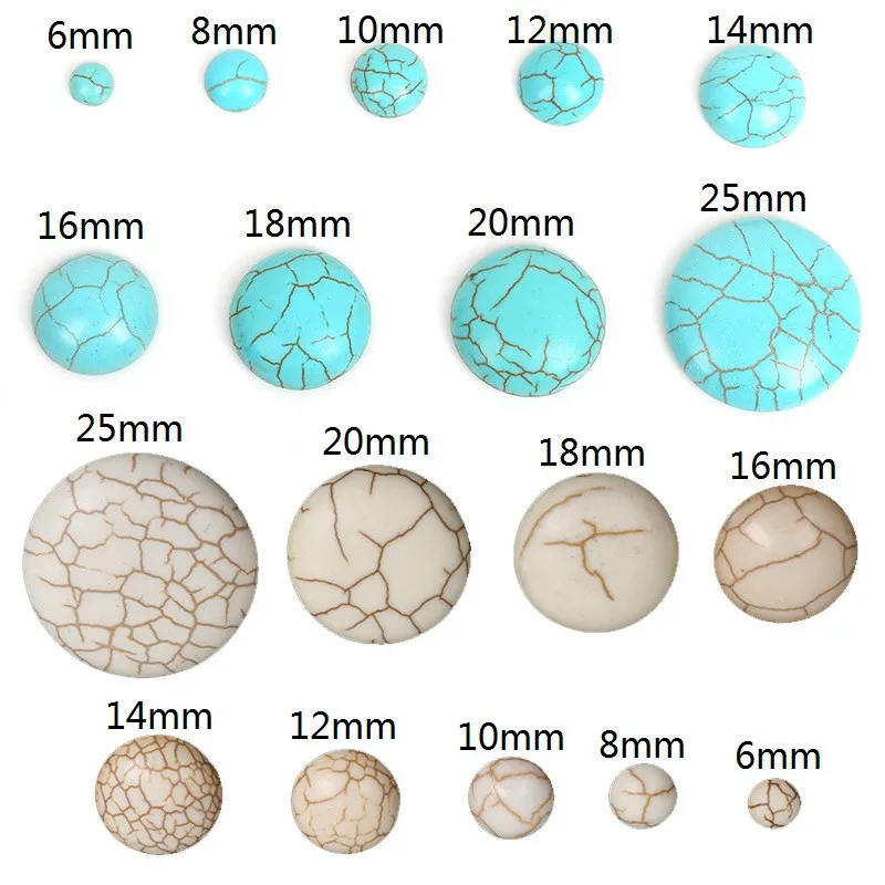 

10 Pcs/opp Blue Turquoises Beads Flat Back White Color Howliet Cabochon December Birthstone Cabochon Beads For Necklace Charms
