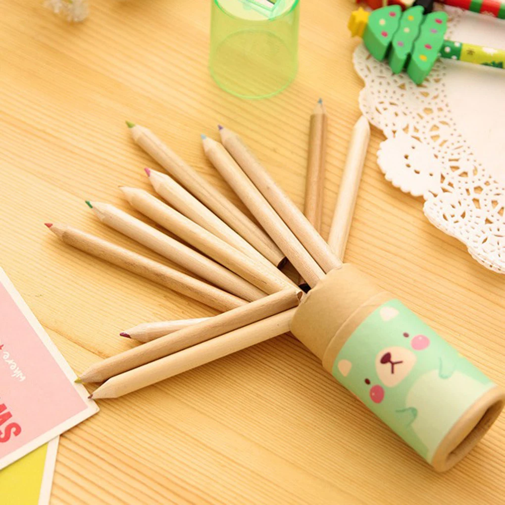 

12PCS Multi Colors Cute Bear Printing Mini Size Sharpener Lid Colored Pencils Box Set Color Random