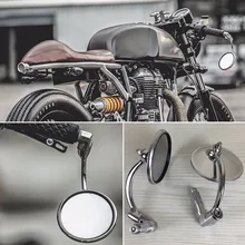 2 pçs universal chrome redondo espelhos retrovisores barra extremidade espelhos laterais para motocicleta chopper scooter cafe racer acessórios