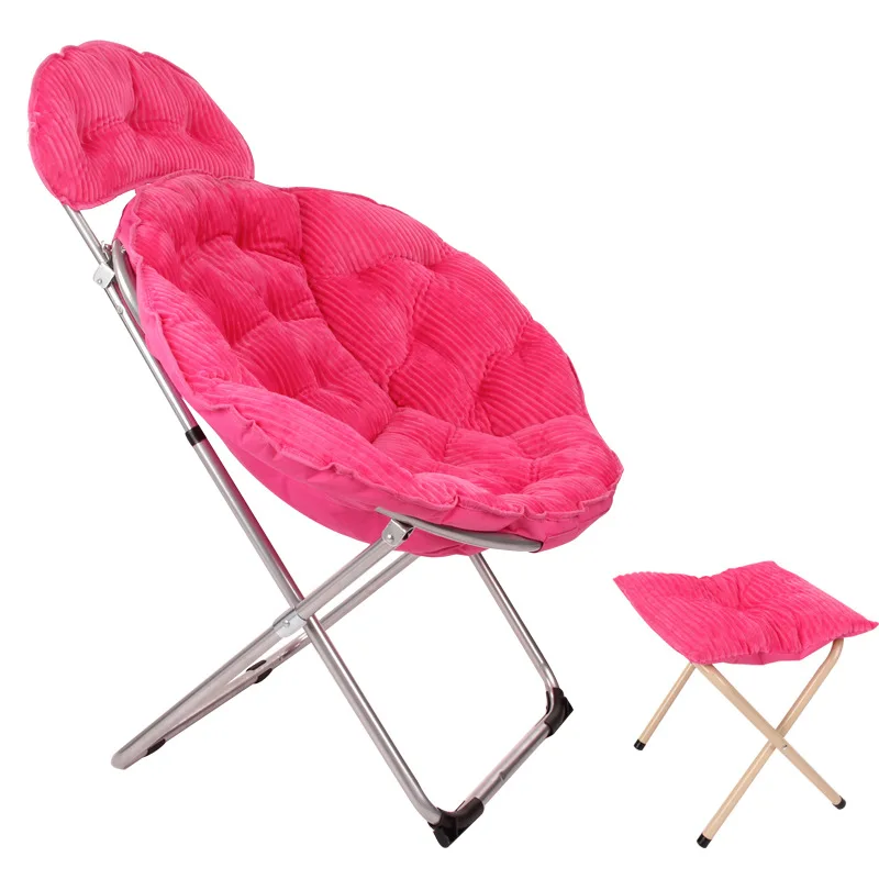 

8%1 Portable Stable Moon Chair with Stool Quality Foldable Moon Saucer Chair with Steel Frame and Headrest Washable Padded Round