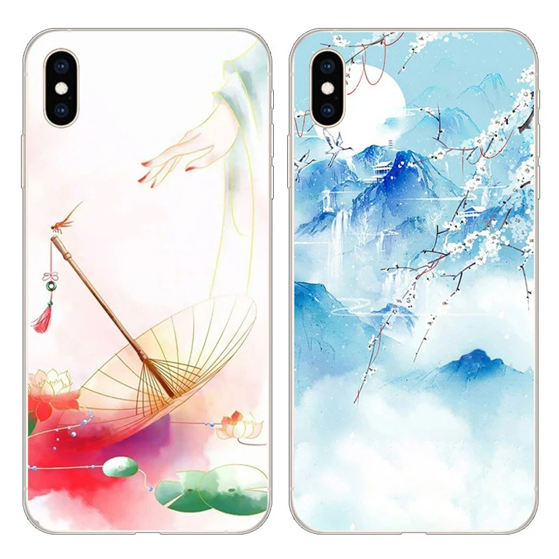 5,8 дюйма для iphone X Дело Древние китайские стиль Мягкий чехол для телефона iphone X Защита Shell Обложка для iphone 10 fundas случае coque