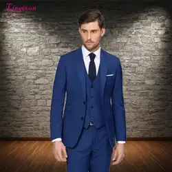 Linyixun 2018 Для мужчин Бизнес костюм Slim Fit классический мужской Костюмы Пиджаки для женщин Формальные узкие костюм Для мужчин для свадьбы Deep Blue