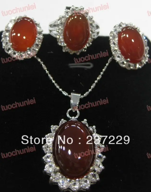

FREE SHIPPING>>@> Wholesale price FREE SHIPPING aCharming Red Jade Gem inlay Lucky Pendants Necklace Earring Ring Set Natural je