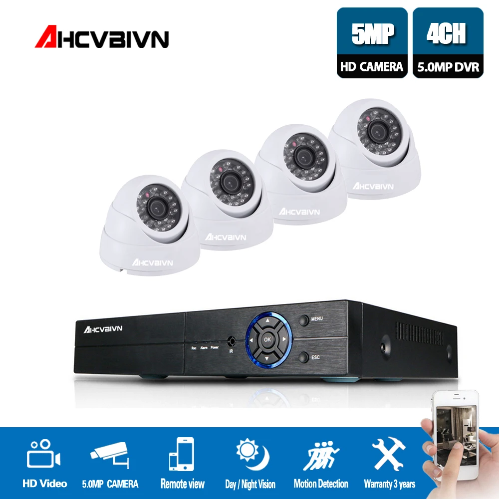 

AHCVBIVN 4CH 5MP HD Home Security Cameras System 4Pcs 5.0MP 2560*1920p Indoor Outdoor Dome CCTV Cameras Kit Easy Remote View