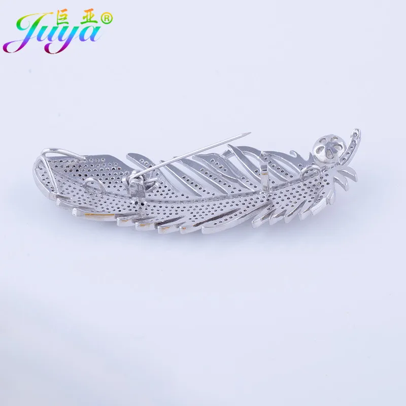 Ali Moda Vintage Micro Pave CZ Zircon Pearls Feather Large Women Scarf Sweater Coat Brooches Accessories For Christmas Gift images - 6