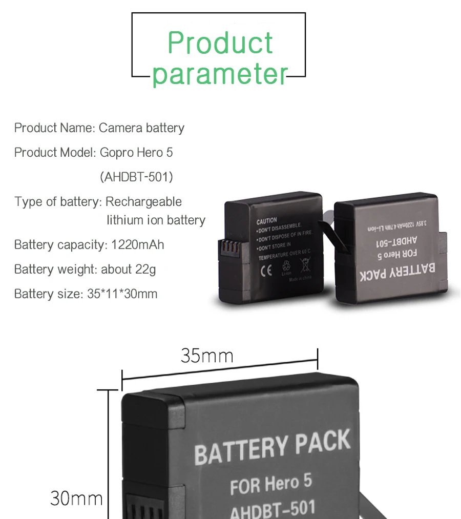 1220 мА/ч, AHDBT-501 спортивные Камера Батарея& 3-сторонний выход смарт ЖК-дисплей Экран Дисплей Зарядное устройство для экшн-камеры Gopro Hero 7 6 GoPro5 батареи Acceessories