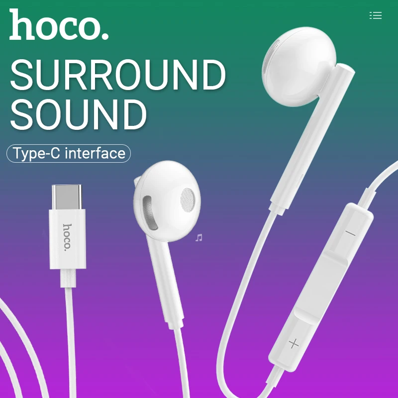 

hoco usb c earphones wired type c earbuds wire control type-c for xiaomi oneplus pixel sony in ear earphone portable sportive