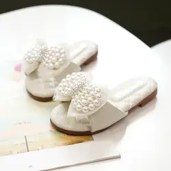 Обувь флип-флоп для девочек с бантом; летние детские тапочки из искусственной кожи; новый дизайн; модная обувь для больших детей; 203-11