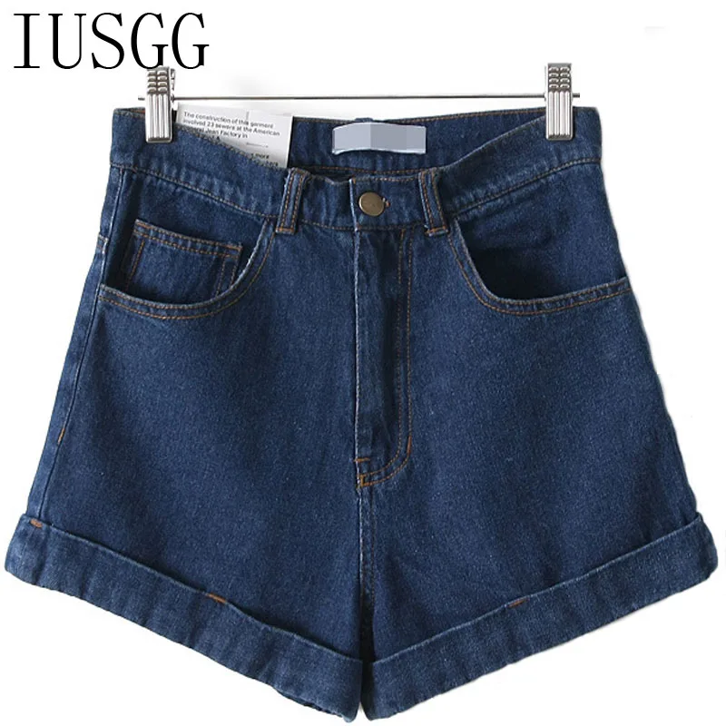 Women white frayed denim shorts High waist crimping sexy
