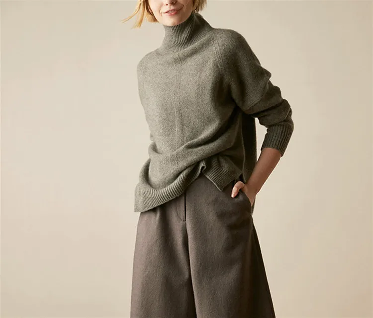 Новинка, Женский кашемировый свитер с асимметричным подолом и высоким воротником, верблюжий, 3 цвета, S-L
