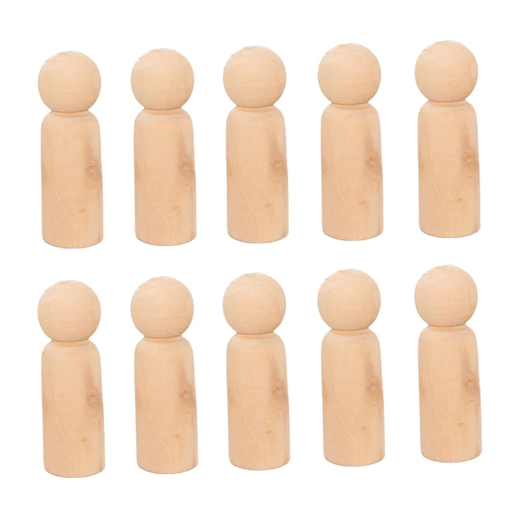 10x Wooden Peg Dolls Acorn Snowman Tree Unfinished Paint Stain DIY Crafts
