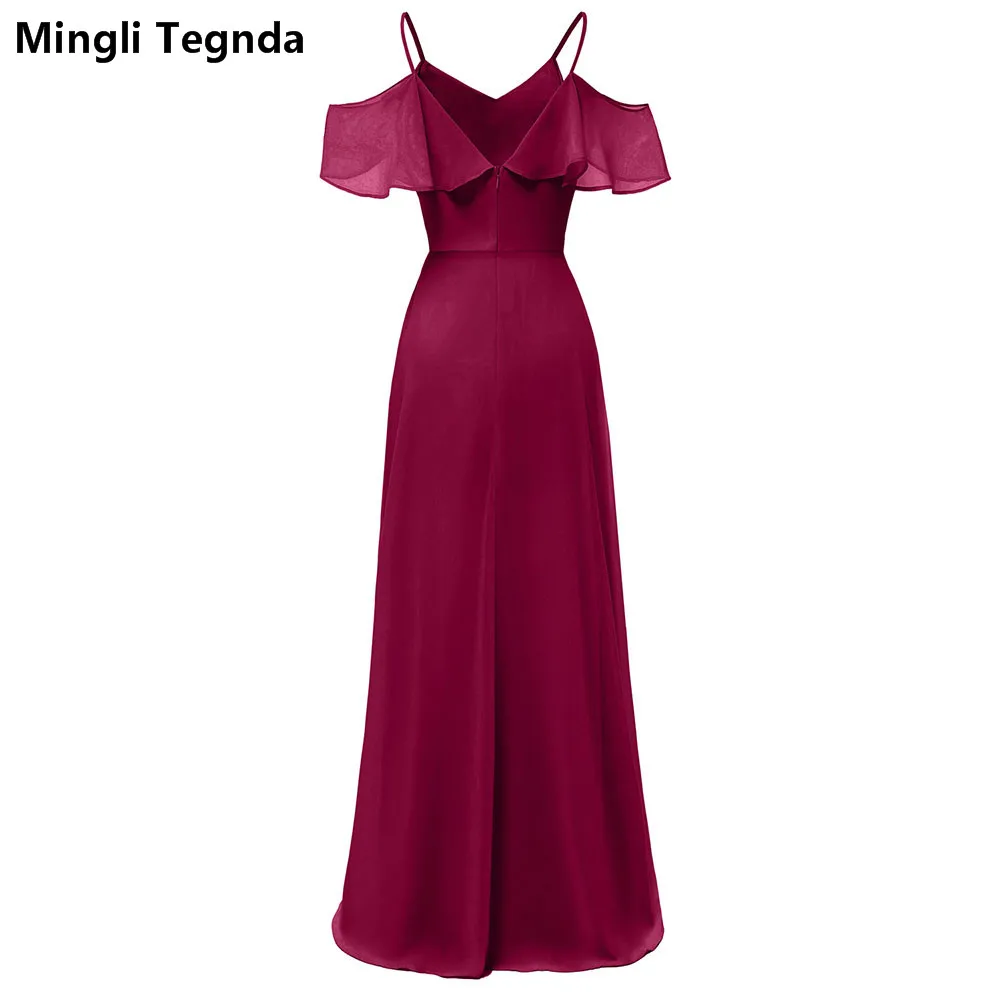 Mingli Tengda красное вино платье подружки невесты бретельках Свадебная вечеринка платье пикантные розовые шифон темно-платье подружки невесты