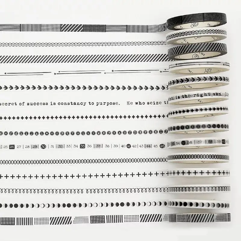 

5mm narrow decorative stationery washi tape black and white numbers letters strip round etc design planner decor masking tapes