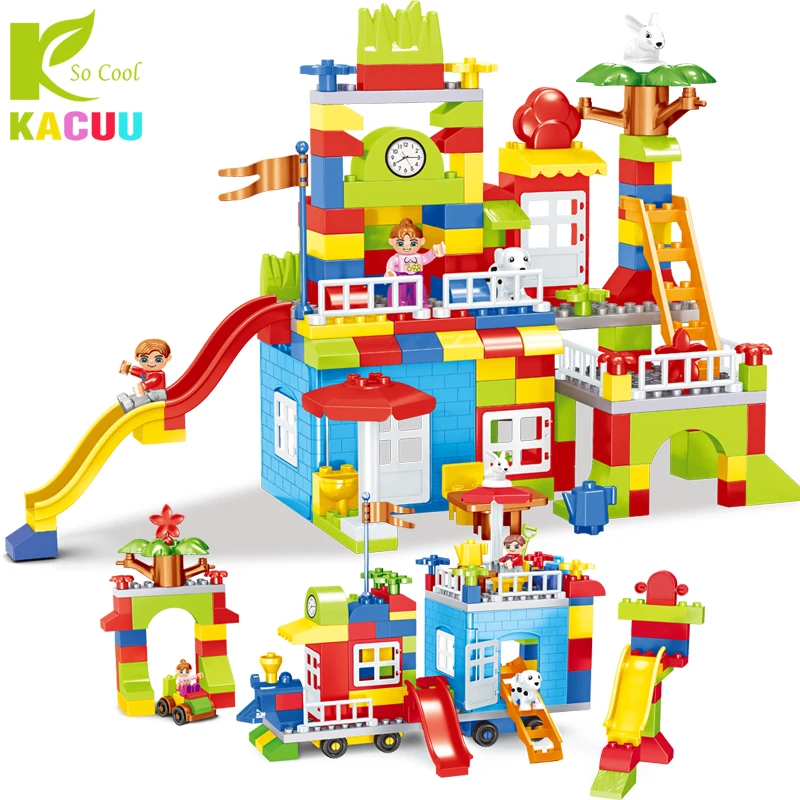 

Newest DIY Big Size Particle Building Blocks Colorful City Castle Educational Toy For Children Compatible legoINGLYs duplo slide