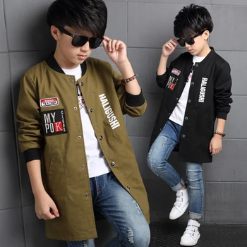 

Boys Jackets Letter Baseball Coats For Boys Clothing Children Outerwear Spring Autumn Long Trench 2017 Teenage Boys Tops 6-14Y