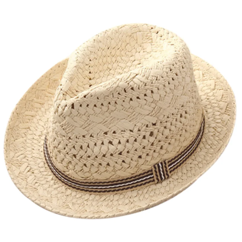 Летние женские шляпы от солнца, милые шары с кисточками, мужские соломенные шляпы для девочек, винтажные пляжные Панамы, шляпы в стиле джаз - Цвет: Beige