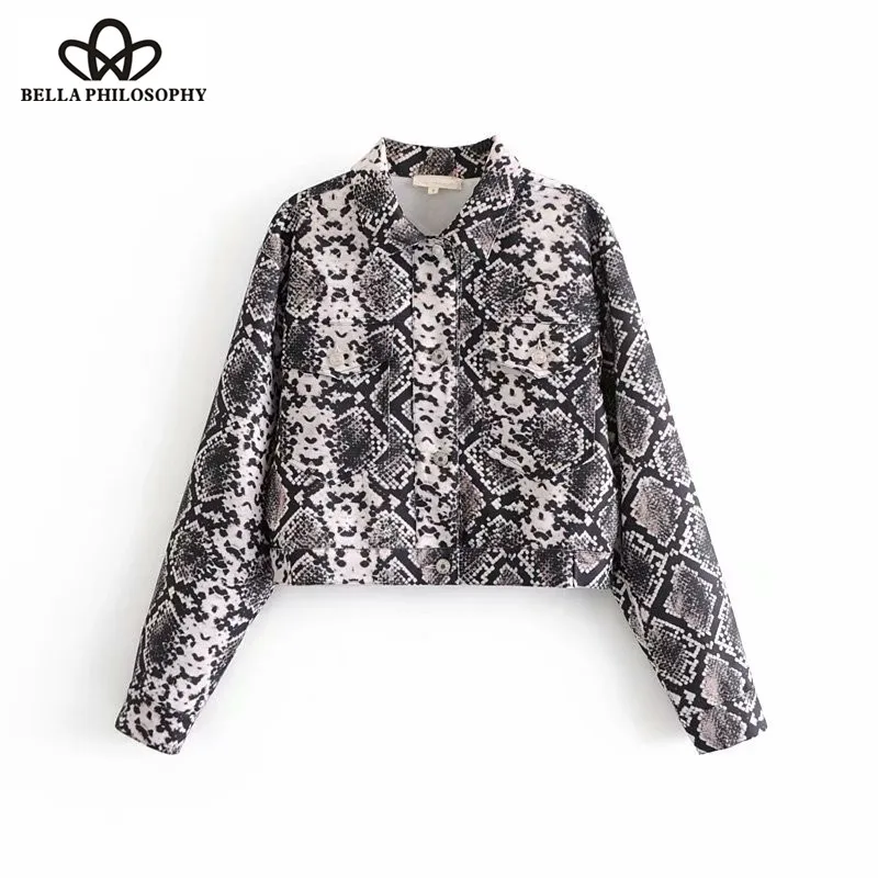 Wonder 2018 new autumn Vintag snake skin print retro loose Jacket ladies long sleeve pocket casual outwear brand chic Coat Tops
