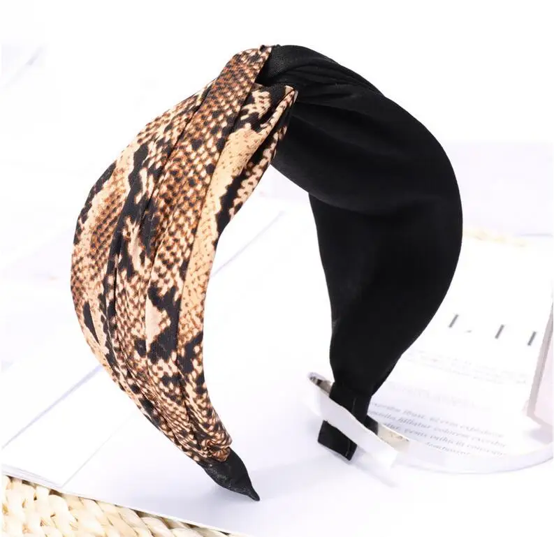 Новая модная широкая боковая повязка для волос женская леопардовая Лоскутная повязка на голову высокая эластичная повязка для волос головная повязка для взрослых Лето - Цвет: 2