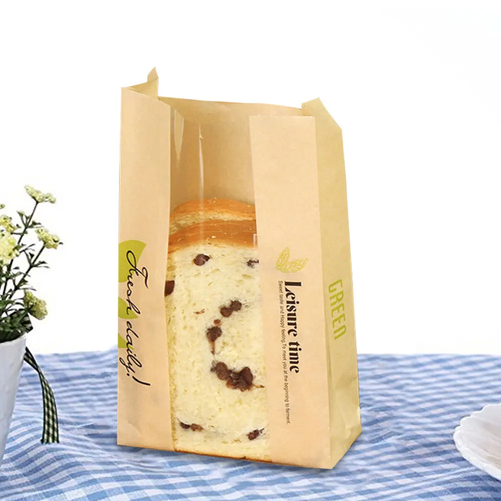 50 шт хлеб сумки Kraft Бумага упаковка для еды выпечка тосты мешок с передним окна выпечки Упаковка нарезанная бумага буханка сумка