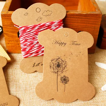 

50pcs Kraft Paper Gift Tags Dandelion Retro Thicken Cardboard Handmade Kraft Bobbine Spool Party Paper Cards Wedding Decoration
