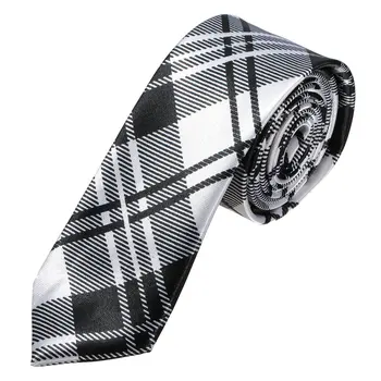 

Man Silk Slim tie for party wedding evening Necktie checkered Tie black and white