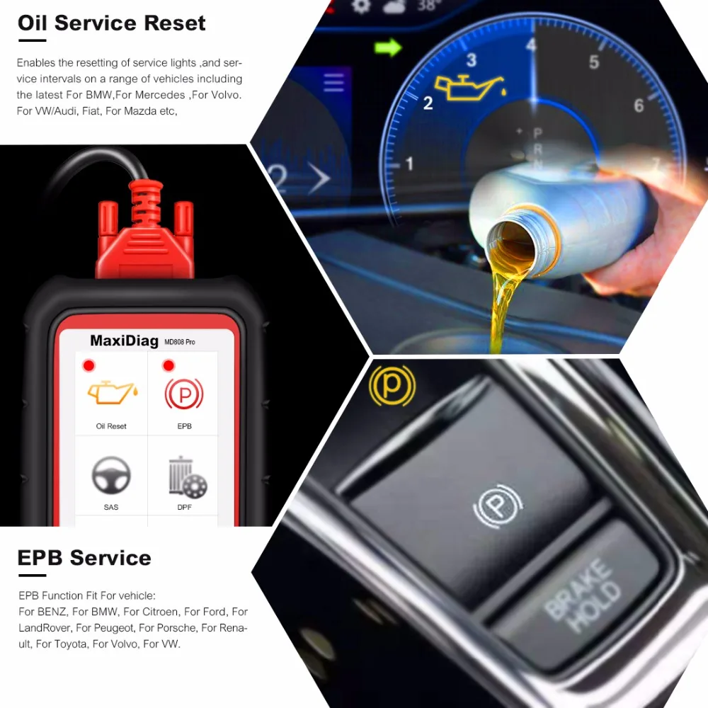 Autel MD808 Pro OBDII Auto Diagnostic Tool OBD2 Code Reader Scanner ABS SRS EPB BMS Code Reader Better MD802 MD805