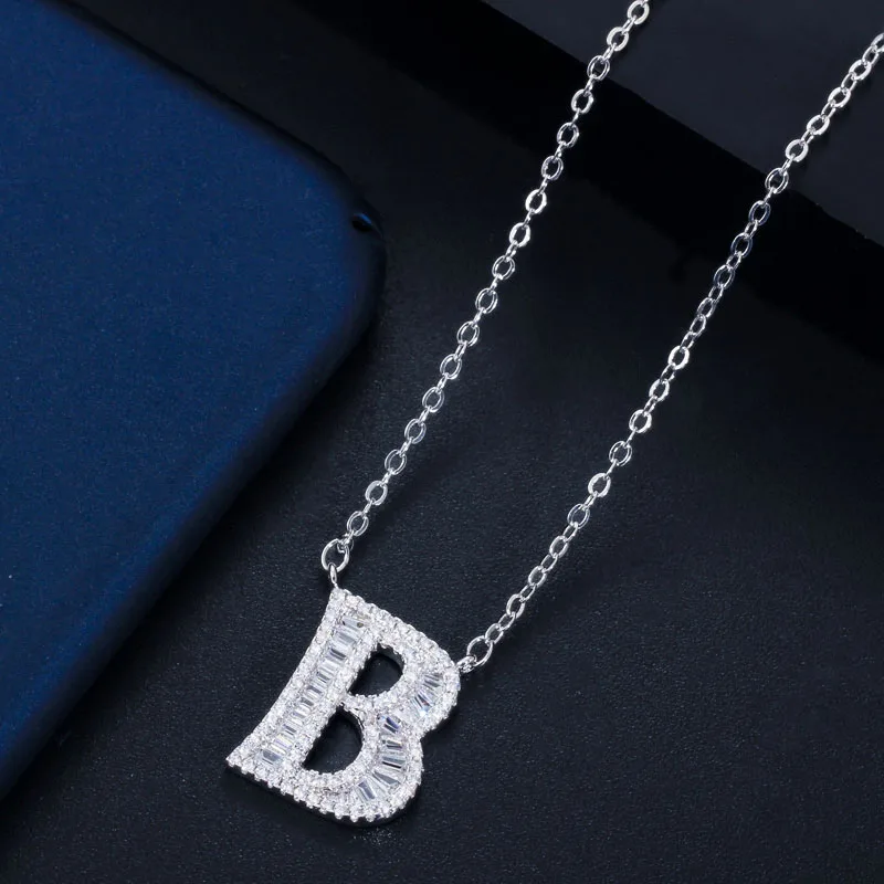 CWWZircons Personalized Cubic Zirconia Crystal 26 Initial Name Letter Pendant Necklace for Women DIY Custom Jewelry Gift CP046 - Окраска металла: B