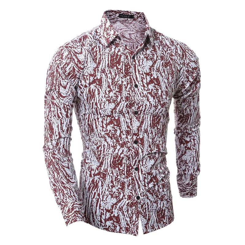 Весной новый Мужская Мода Для мужчин s повседневные тонкие рубашки Fit классический с принтом Мужские рубашки Для мужчин s рубашка с длинными