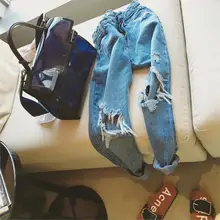 Летние женские бойфренды рваные джинсы BF denim femme с низкой посадкой узкие ноги сильно состаренные детали