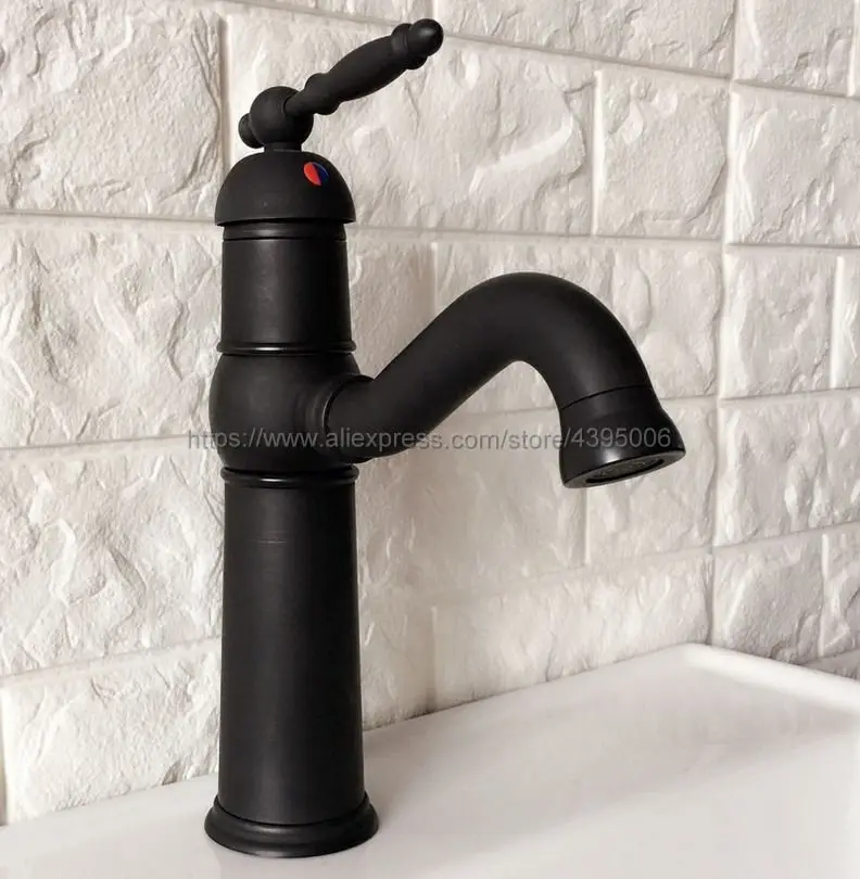 

Black Oil Rubbed Brass Bathroom Basin Faucet Single Handle Swivel Spout Vessel Sink Mixer Tap Bnf365